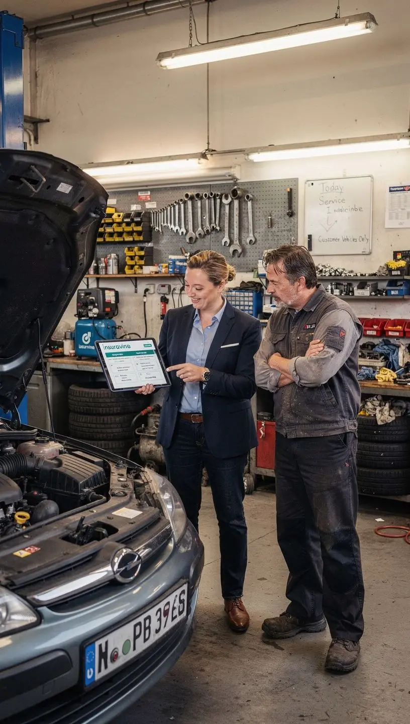 Ein Auto steht in einer malerischen Umgebung, symbolisiert Sicherheit und Schutz durch Versicherung.